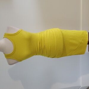 ANISTAR yellow ribbed midi dress with size ruching and side slits size XS